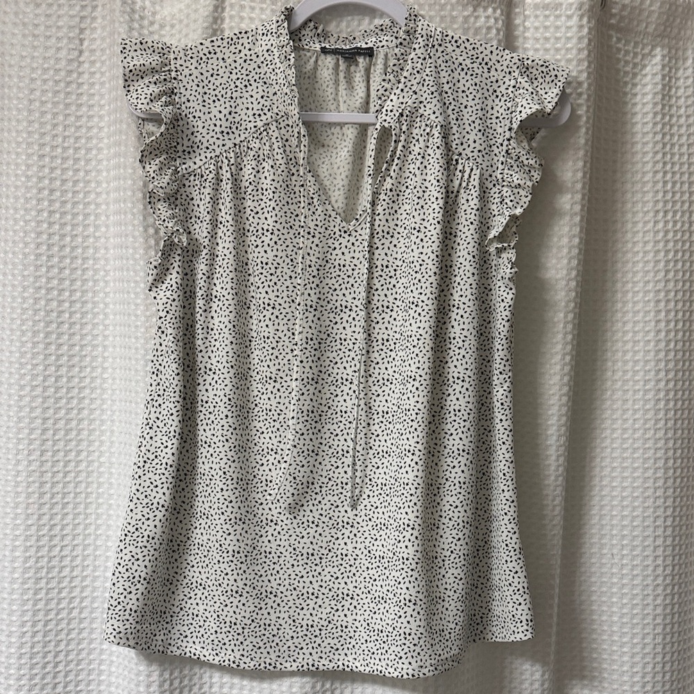 Adrianna Papell Black and White Ruffle Blouse